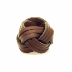 Pierścień pleciony - skórzany brązowy cięty